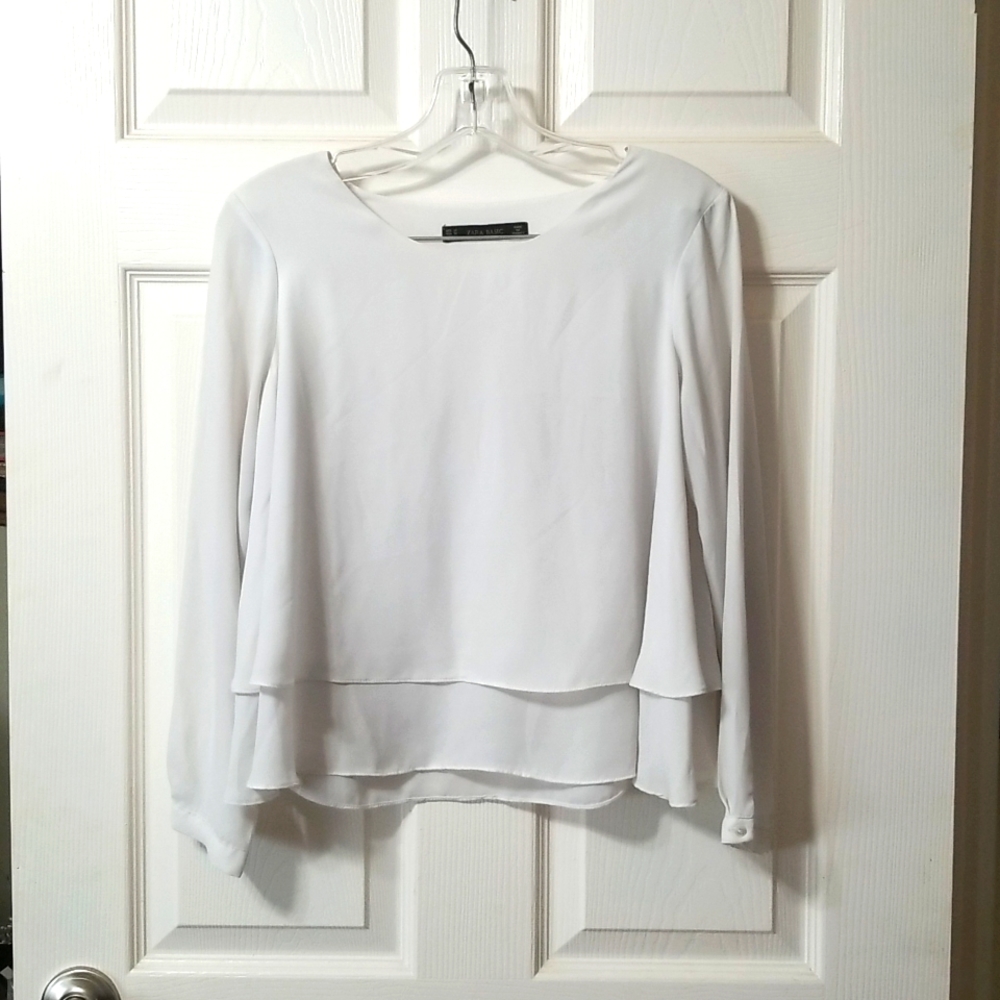ZARA BASICS Off White Long Sleeve Blouse Size M